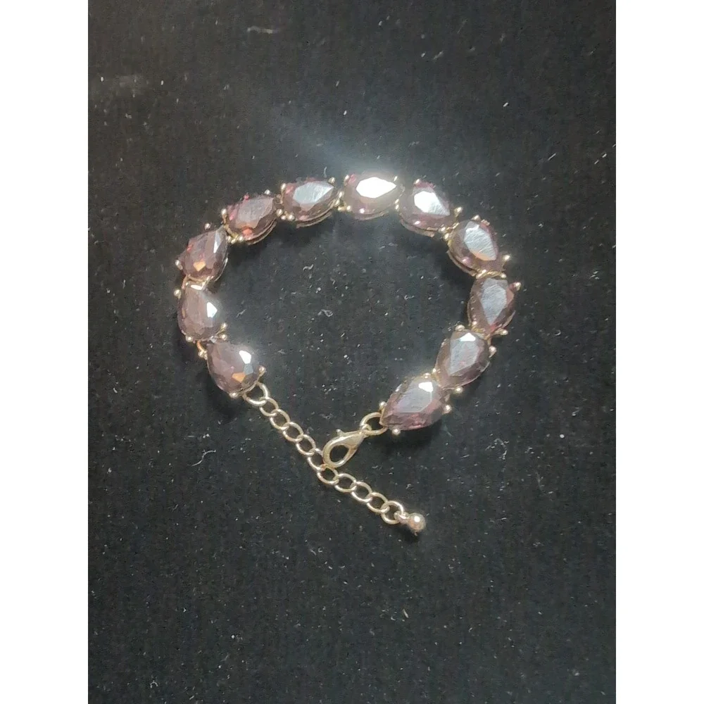 Faux Amethyst Bracelet Tear Drop Adjustable Closed Back